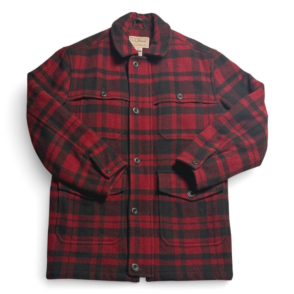 L.L.Bean Vintage 1990s Red Black Plaid‎ Wool Jacket Coat Small